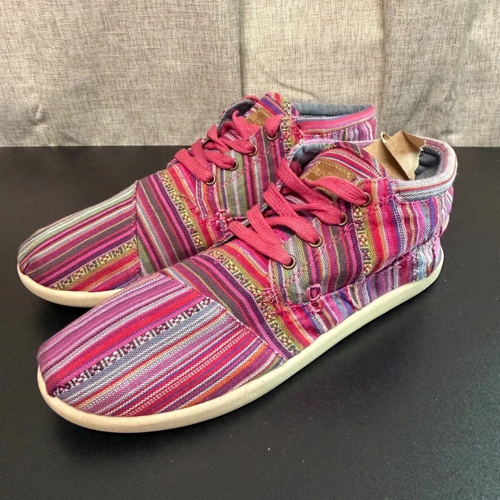Toms Sneakers Womens US 5.5 Pink Multicolor Striped High Top Lace-Up Boho Hippie